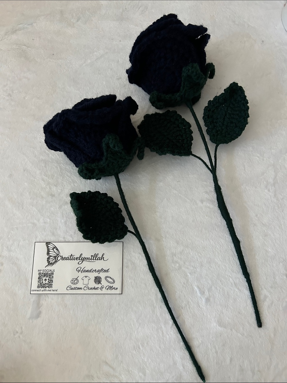 2 Navy crochet Roses